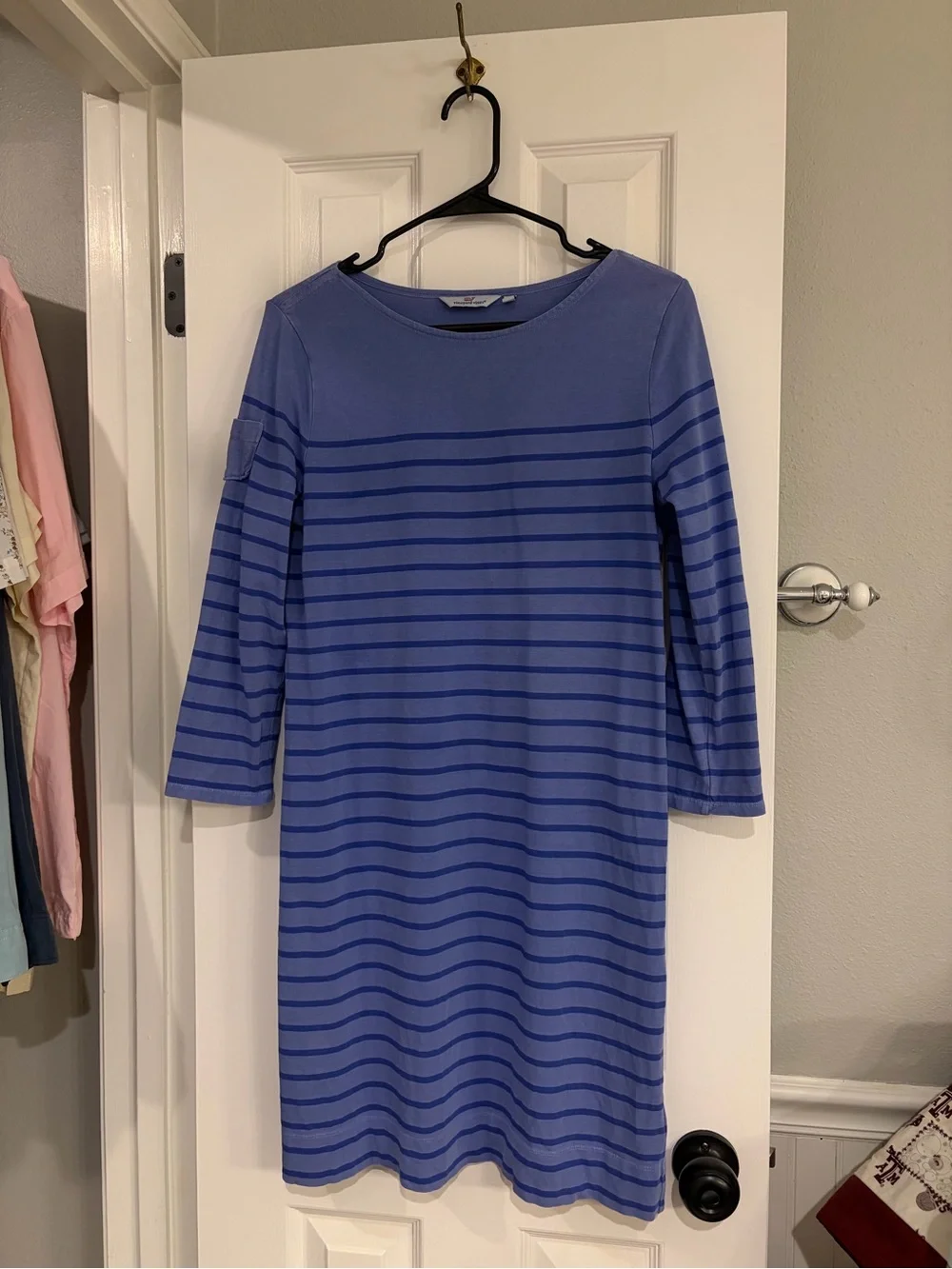Vineyard Vines T Shirt Dress Small Periwinkle Stripe Preppy Cotton
